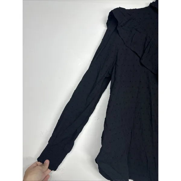 Loft Black Swiss Dot Ruffle Trim Long Balloon Sleeve Blouse Regencycore Size M - Image 2