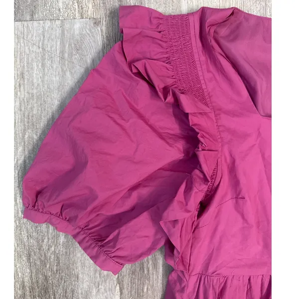 English Factory Magenta Pink Tiered‎ Midi Dress Ruffle Puff Sleeve Square Neck - Image 5
