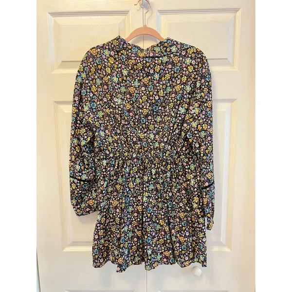 Zara Dress Womens Size Large Black‎ Floral Long Sleeve V Neck Mini New - Image 7