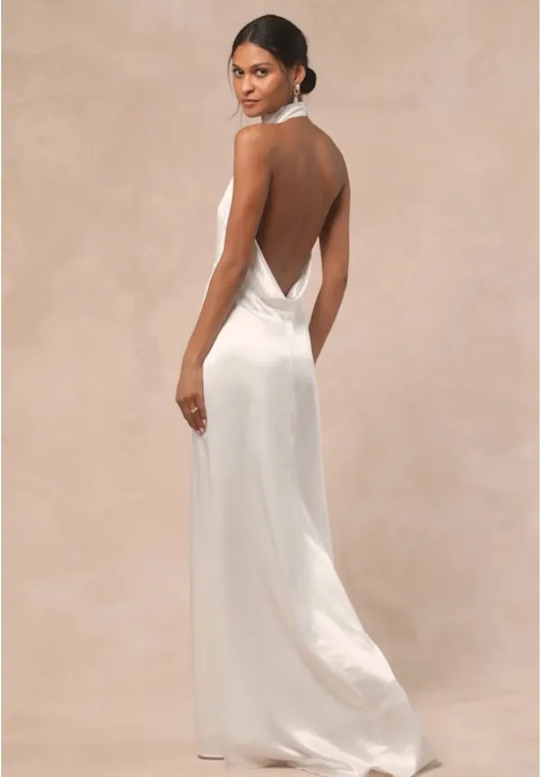 Lulus white satin halter backless maxi dress - Image 2