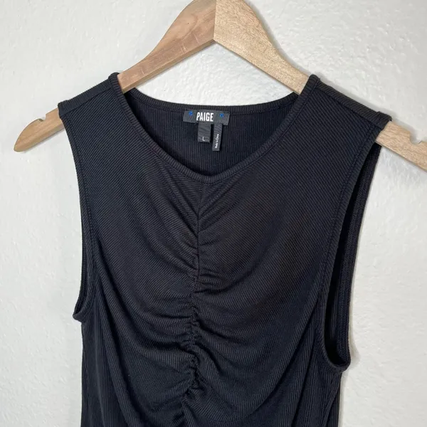 Paige Womens Sidonia Black Sleeveless Ruched Tank Top Size Large - Image 3