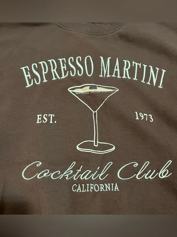 Espresso Martini Cocktail Club Brown Graphic Crewneck Sweatshirt by Lazy Sundays - Image 3
