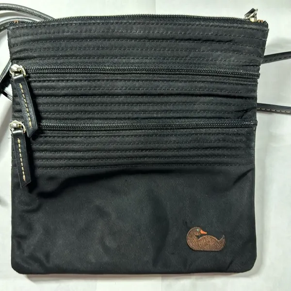 Dooney & Bourke North South Triple Zip Crossbody Purse Nylon Black Pink Duck - Image 2