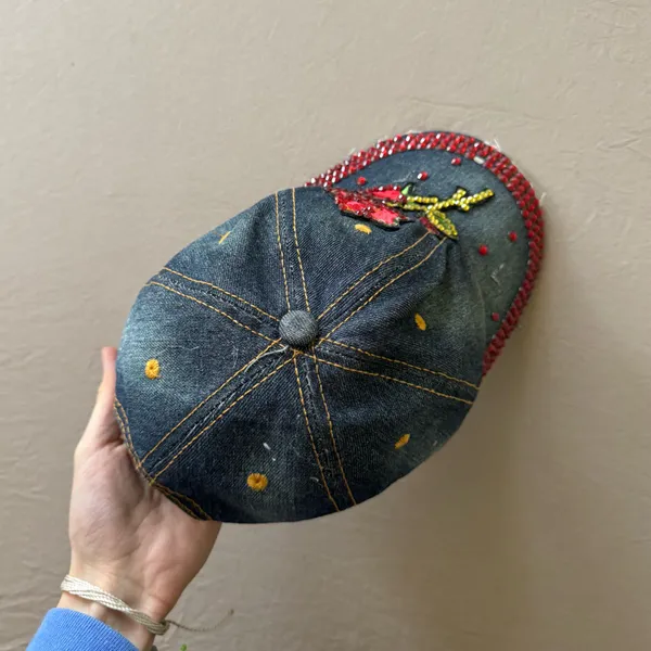 Grunge Y2K Bedazzled Distressed Denim Baseball Cap Blue - Image 2