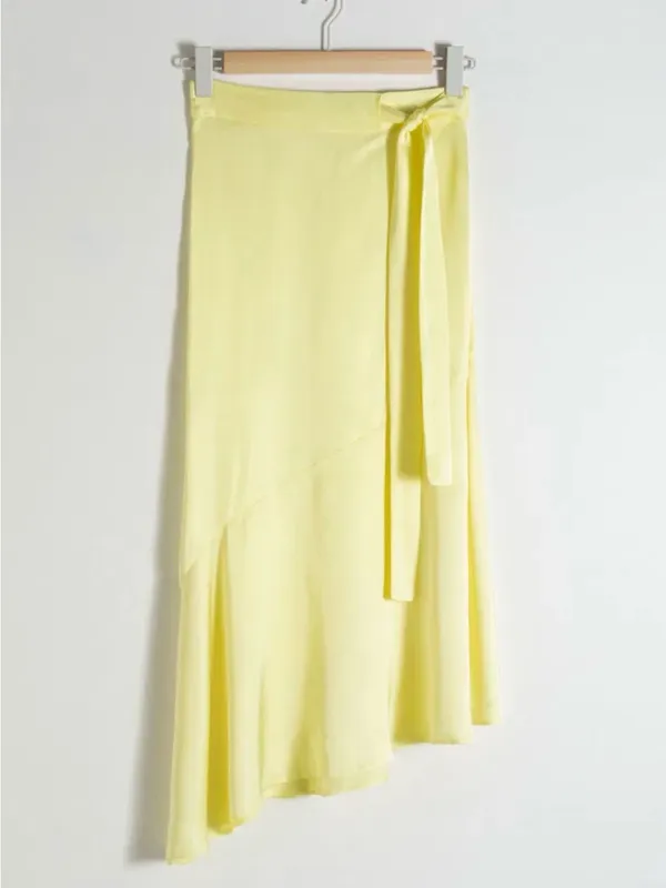 & Other Stories Asymmetric Satin Midi Skirt - Butter Yellow - Size 0 - Image 2