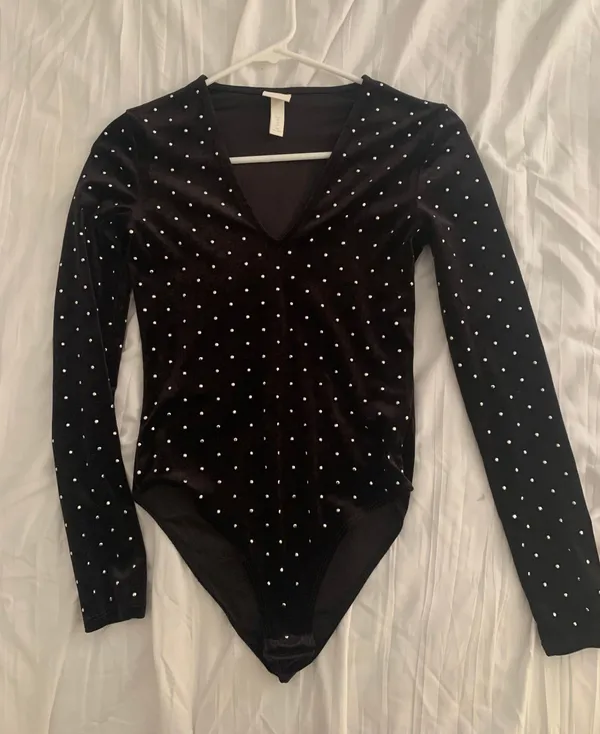 Rhinestone Velvet Bodysuit - Image 2