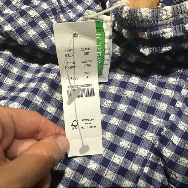 NWT J.Crew Gingham Ruched Ruffle One-Piece Swimsuit Womens Size 12 Blue White - Image 10