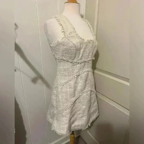 Anthropologie $180 Mini Tank Tweed Dress Vacation Resort Beachy‎ Natural Preppy - Image 6