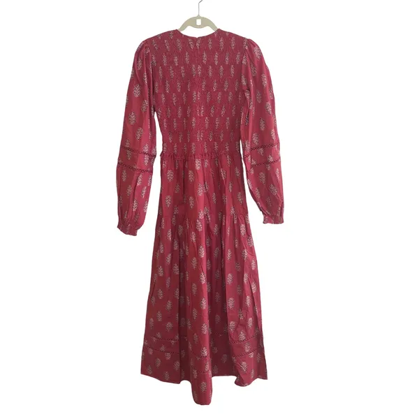 Sonmer Camila Dress Womens Small Burgundy Boho Smocked Eyelet Lace Maxi Floral - Image 6