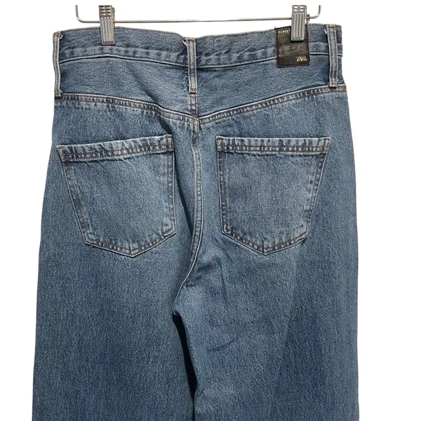 Zara Women's Jeans Size 10 Blue Denim Wide Leg High Waist Casual‎ - Image 4