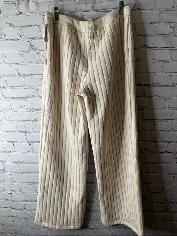 Nwt Aiden Cream Ribbed Lounge Pants with Subtle Tan Pinstripes size medium - Image 3