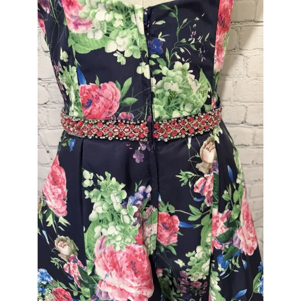 Morilee prom dress Floral navy blue strapless mini dress With Sequin Accents 10 - Image 7