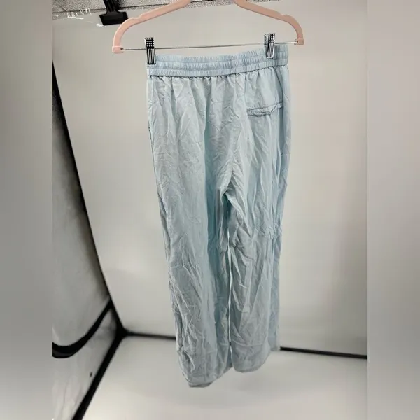 Zara Lyocell Wide Leg Drawstring Pull On Pants Size S Light Blue - Image 6
