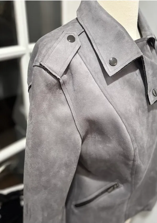 KUT from the Kloth Faux Suede Grey Moto Jacket - Image 3