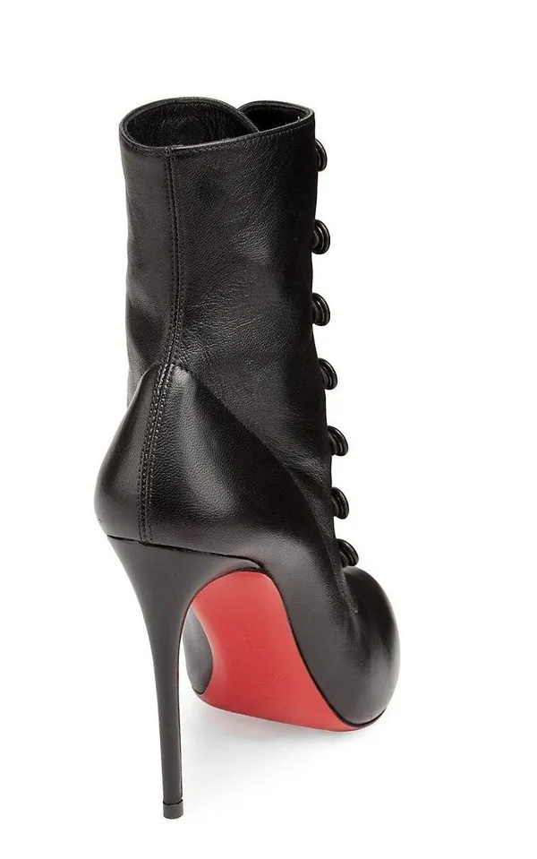 French Tutu Button Black Leather Booties Size 36, US 6, USED - Image 2