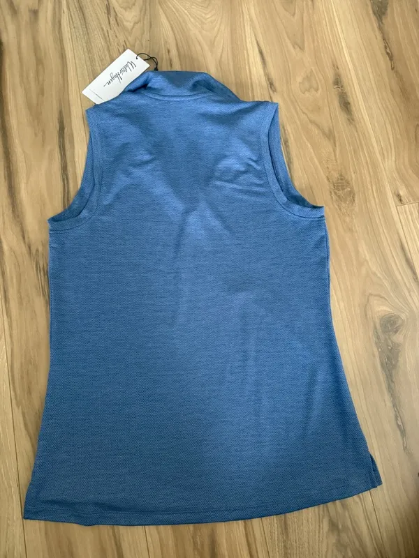 Lady Hagen Women's Clubhouse Scallop Sleeveless Polo Blue Small - Image 3
