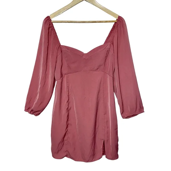 NEW Abercrombie & Fitch Red Pink Puff Sleeve Long Sleeve Midi Dress Women Size M - Image 3