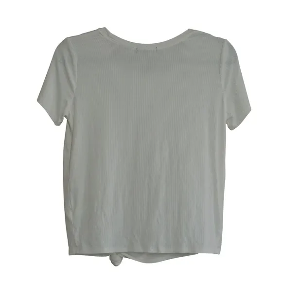 1.STATE Womens White Ribbed Front Knot Short Sleeve Scoop Neck T-Shirt Size‎ S - Image 6