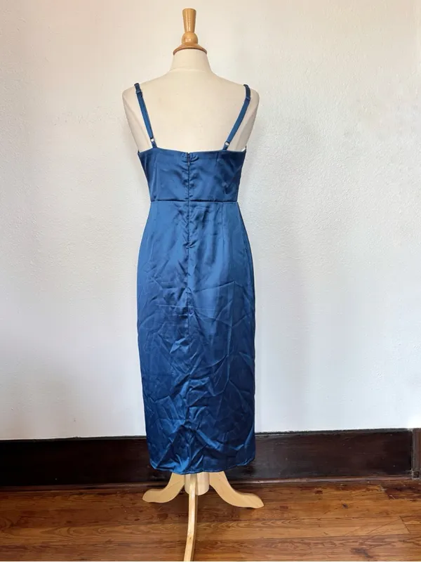 Lulu's Deep Blue Satin Square-Neck Midi Dress - Image 7