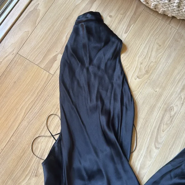 Amanda Uprichard Black Satin Halterneck Dress - Image 2