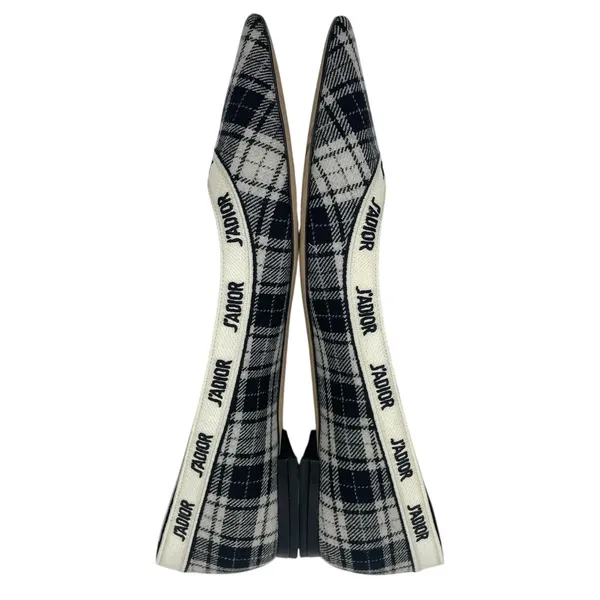 Christian Dior J'adior Embroider Tartan Print Pointed Toe Flats Size 39.5 - Image 6