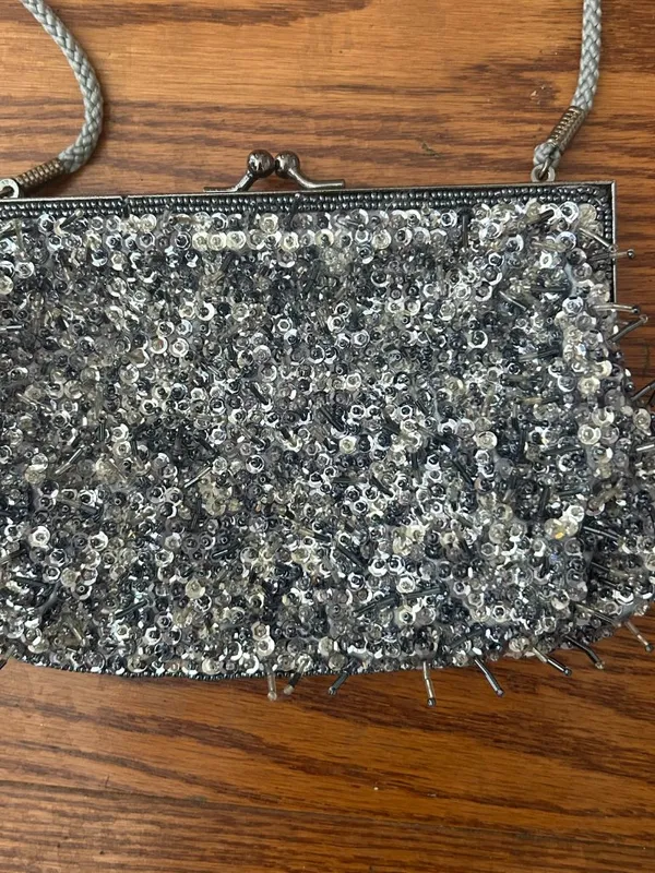 Vintage Inspired Beaded Sequined Evening Bag Detachable Rope Strap Clutch - Image 3