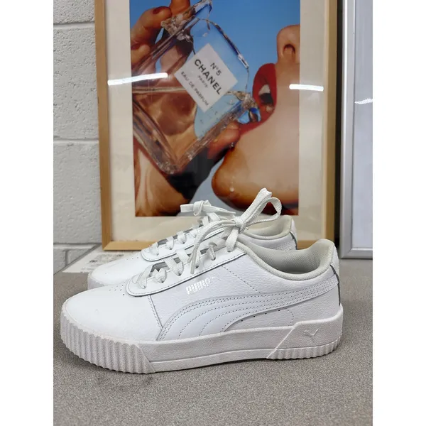 Puma Size 7.5 Carina White Silver Low Top Lace Up Tennis Shoe Athletic Sneakers - Image 3