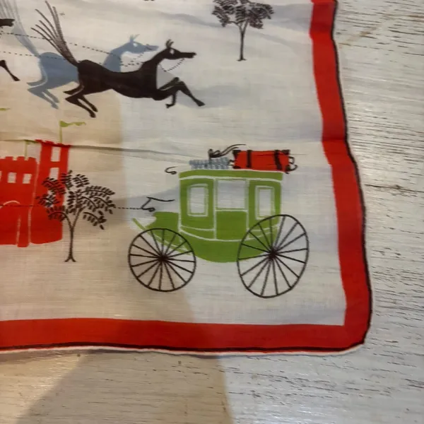 Kimball‎ Pat Prichard Designer Hanky Horses Carriages Castles Original Vintage - Image 5