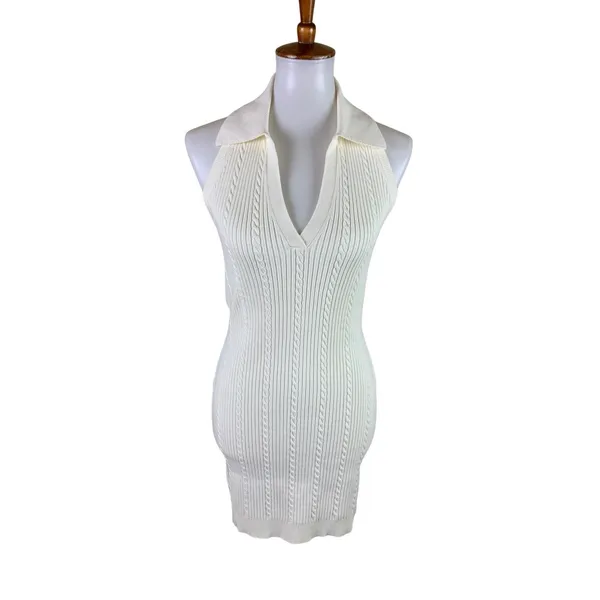Reformation Tinsley Cable Knit Halter Sweater Dress Ivory Coastal Chic Medium - Image 2