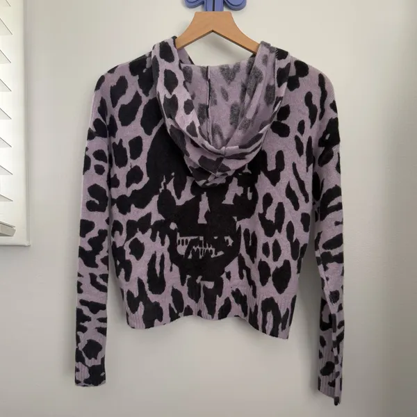 Skull Cashmere XS NEW Leopard Crop‎ Hoodie Lavender Purple Grunge Emo Gothic - Image 3
