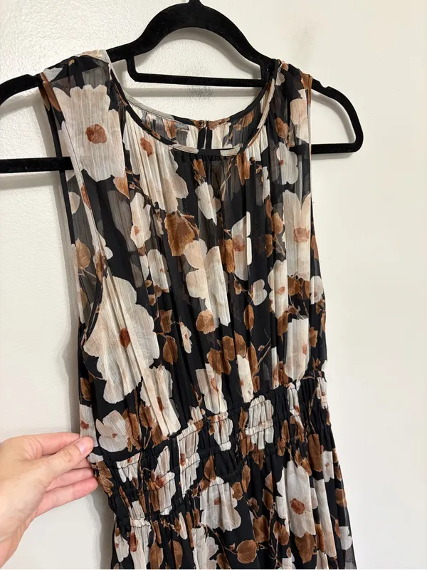 Abercrombie Black and Brown Fall Floral Sleeveless Midi Dress - Size S - Image 6