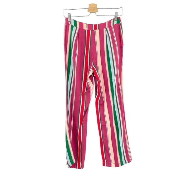 Free People La Paz Stripe Cotton‎ Blend Ankle Pants Berry Combo Size 0 - Image 8