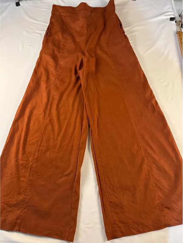 Anthropologie Rust Orange Wide-Leg Linen Blend Pants - Image 10