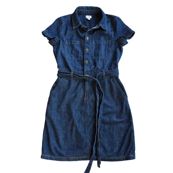 J. Crew Womens Dark Wash Denim Short Sleeve Belted Shirt Dress BY042 Size 2 - Image 3