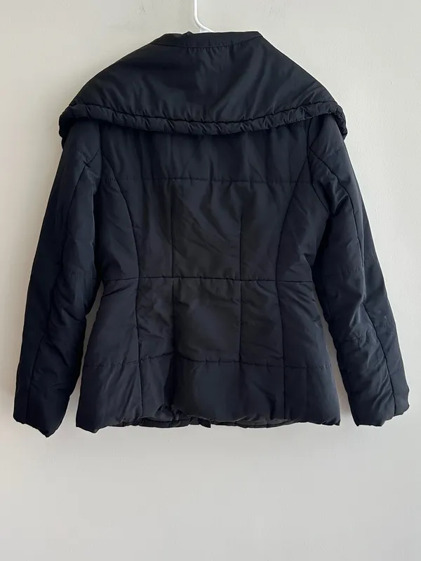 attention Black Fitted Puffer Jacket, Wide Collar, Gold Hardware, Size Small - Image 12