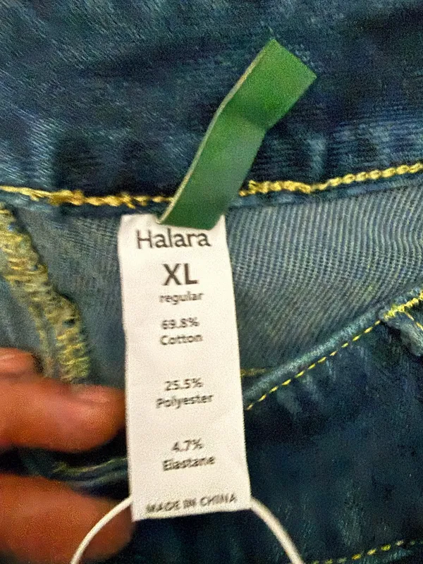 Halara Dark Medium Wash Straight Leg Pull On Elastic Waist Jeans Size XL - Image 4