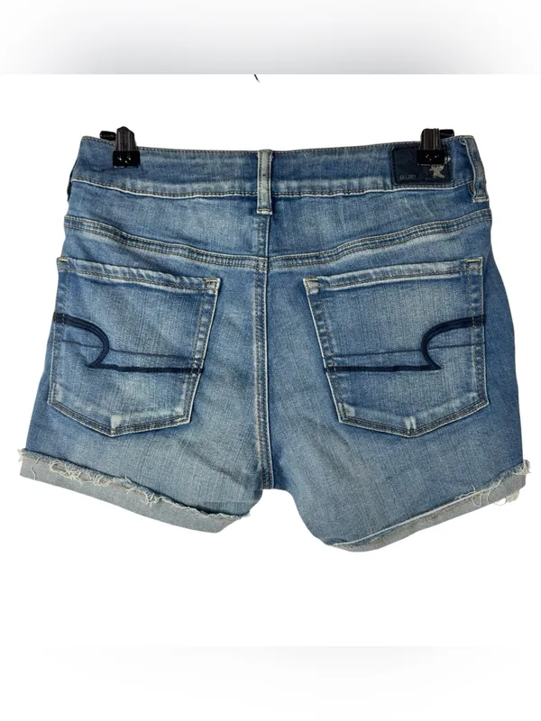 American Eagle AEO Light Blue Wash Hi Rise Shortie Denim Shorts 2‎ - Image 2