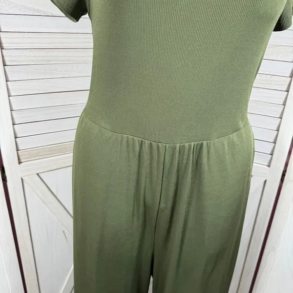 Cider Jumpsuit Square Scoop‎ Neck Wide Leg Short Sleeve Olive Green 0XL 12 14 - Image 8