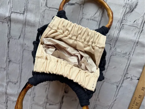 Old Navy Vintage-Style Woven Net & Bamboo Handle Bucket Bag - Image 5