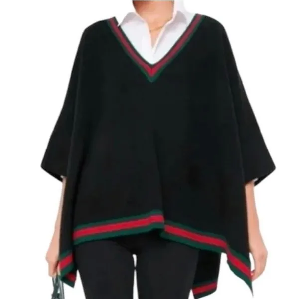 Tuckernuck‎ Knit Poncho Black Green Red OS Preppy Equestrian Work Office - Image 4