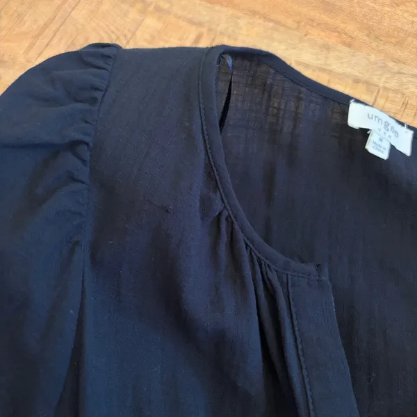 Umgee Tiered Maxi Dress‎ Medium Boho Cottagecore Smocked Waist Cotton LBD Black - Image 9