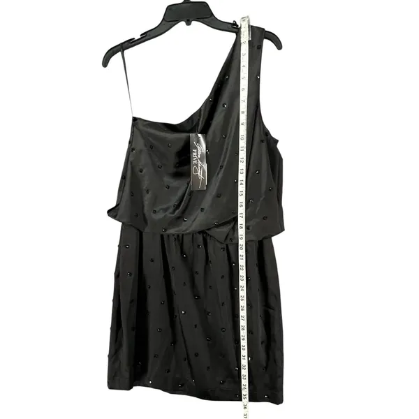 Allen Schwartz Prive Dress 12 Black Jeweled One Shoulder Blouson Evening Party‎ - Image 10