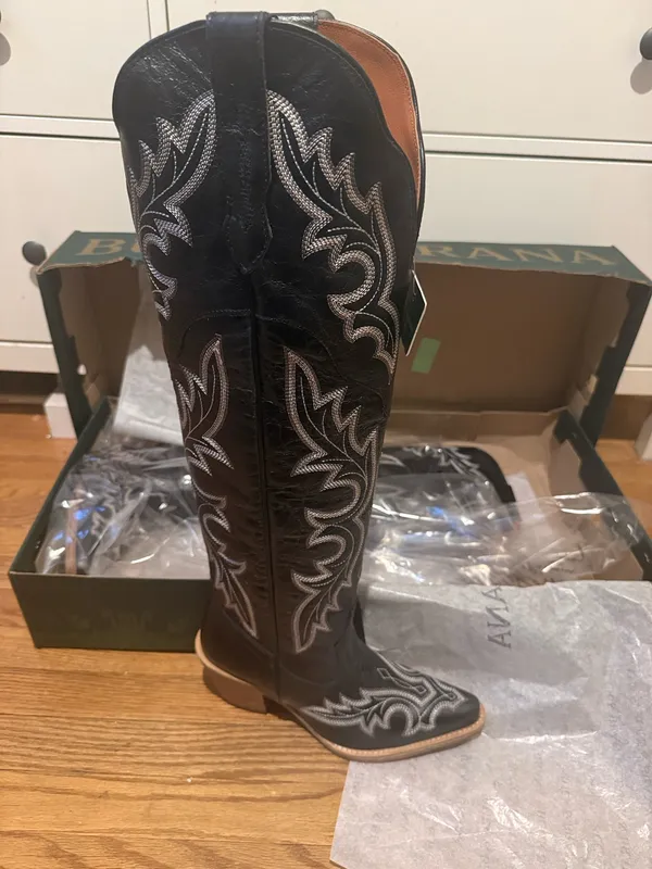 Buck & Brana Tall Western Boots – Black Embroidered Knee-High Boots 7.5 - Image 6