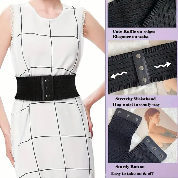 Plus Size‎ Wide Waistband Elegant Elastic Belt Vintage Dress Coat Girdle Waspie - Image 2