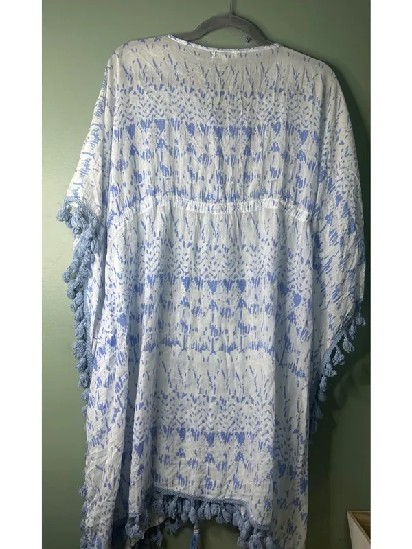 Debbie Katz South Beach Womens M Boho Beach Cover Up Tunic Tie Fringe Hem Resort - Image 5