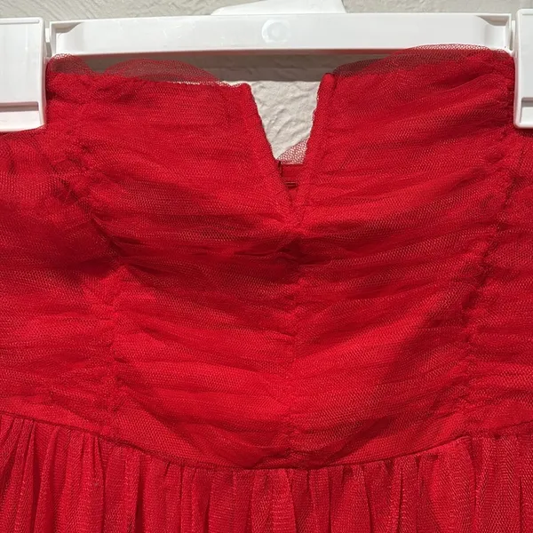 Lulus Queen Behavior Strapless Ruched Red Tulle Maxi Dress Size Small NWT - Image 3