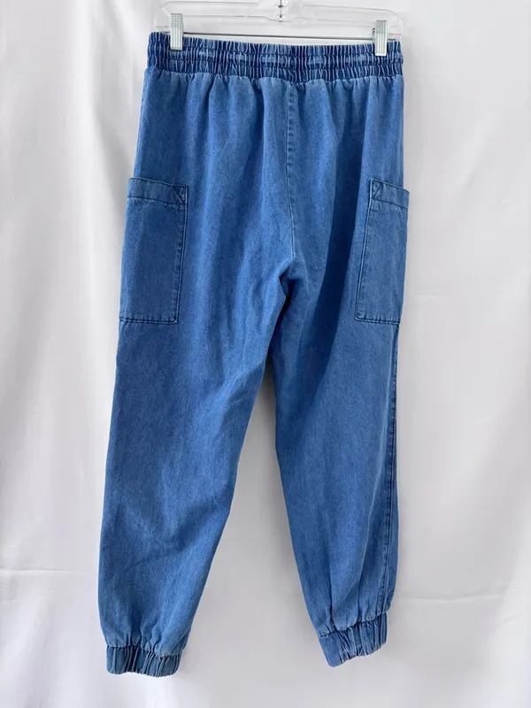 Indigo Rein Denim Joggers Size Large – Blue Elastic Waist Cargo Style - Image 5
