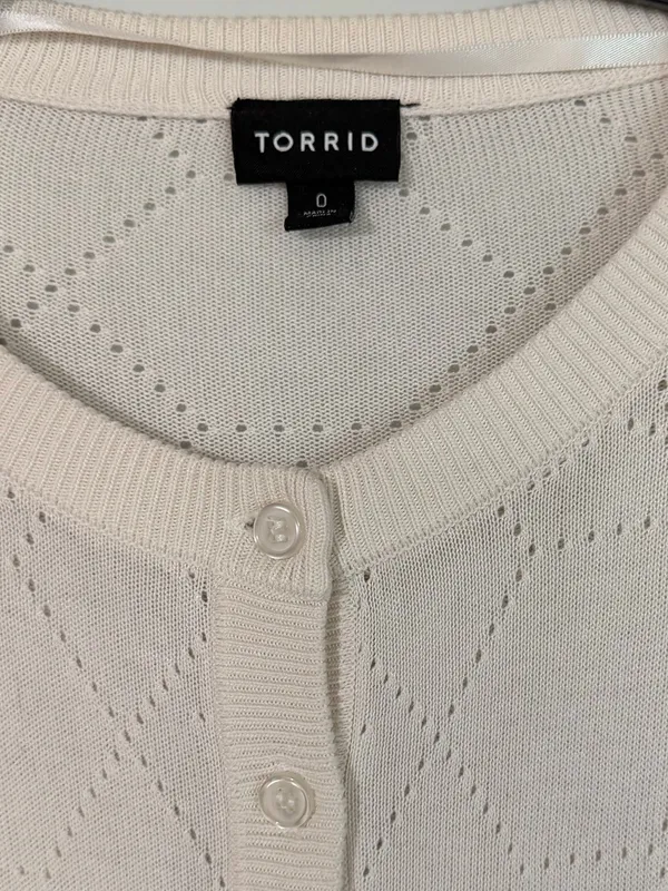 Torrid Crew Long Sleeve Pointelle Cardigan Sweater White 0 Large Cottagecore - Image 2