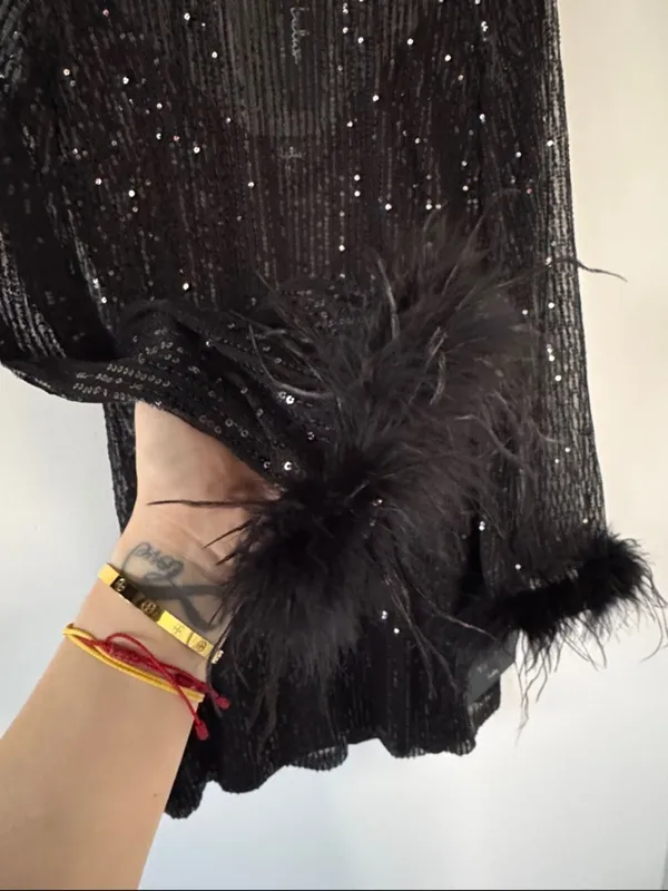 Lulus Marvelous Energy Black Sequin Mesh Long Sleeve Mini Dress NWT - Image 3