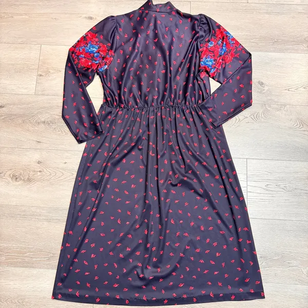Vintage 70s Lucky Winner‎ Floral Print Long Sleeve Midi Dress Retro Medium M - Image 2